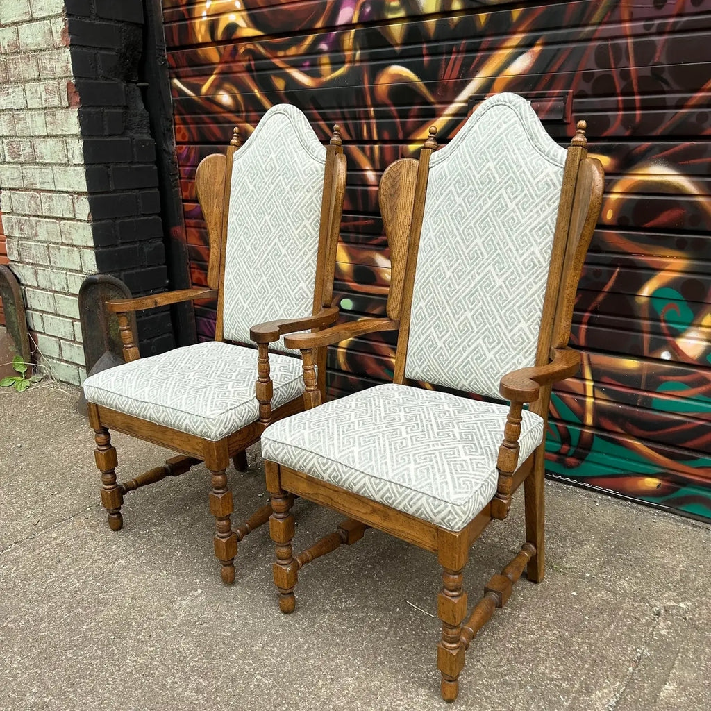 Pair of Classic Antique Wing Style Arm Chairs Recovered