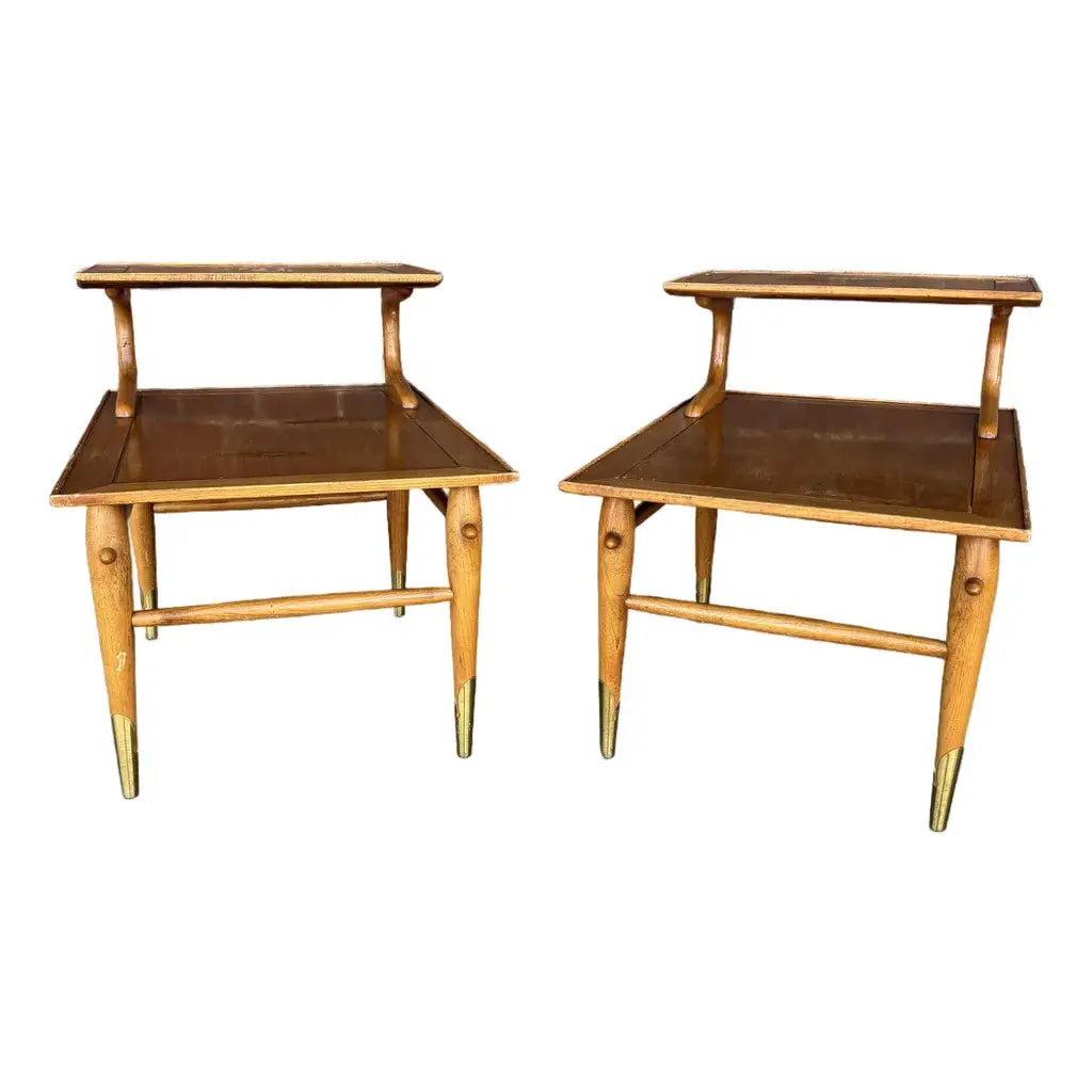 Pair of Copenhagan Two Tier Walnut End Tables by Lane Furniture