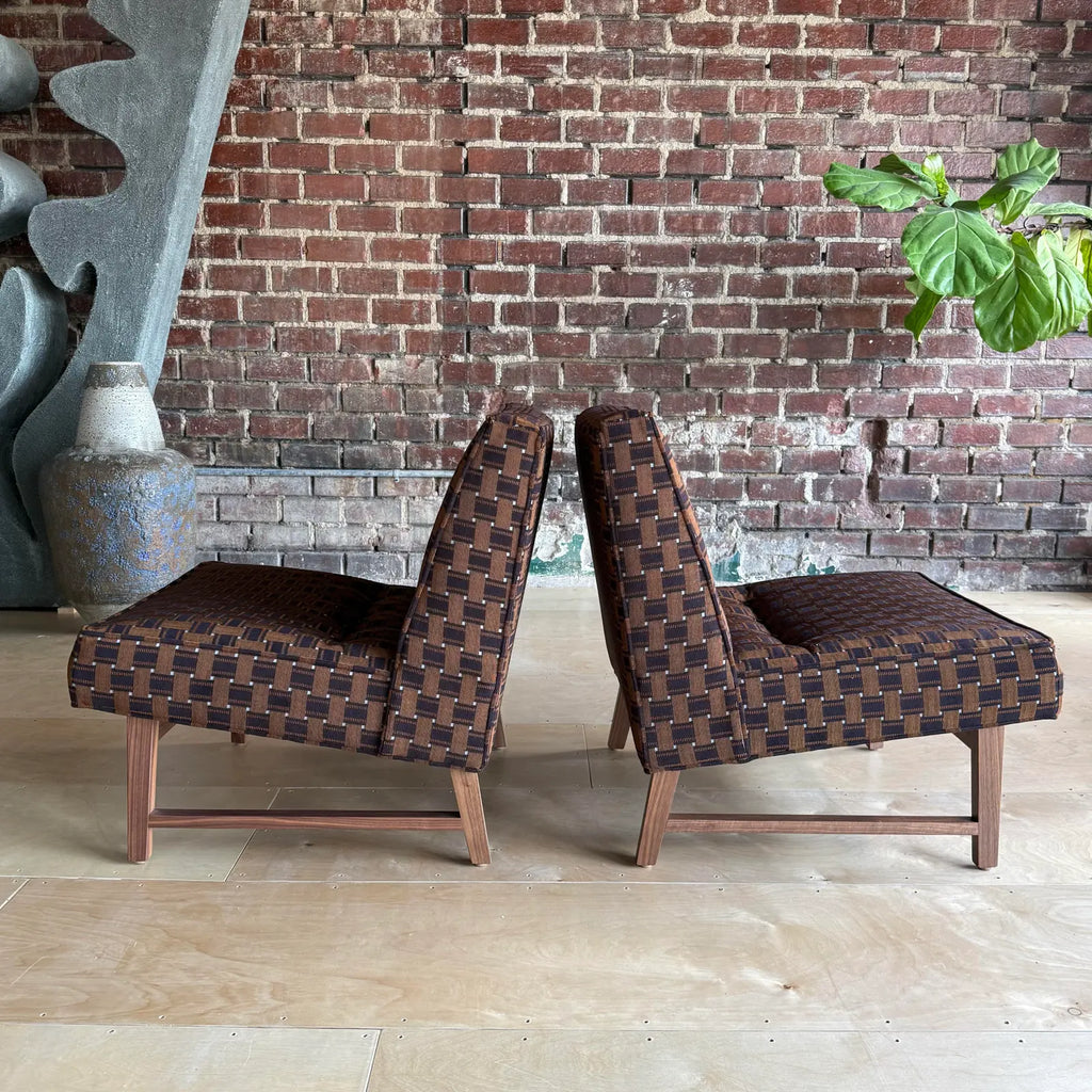 Pair of Custom Made Mid-Century Modern Dunbar Style Slipper Chairs