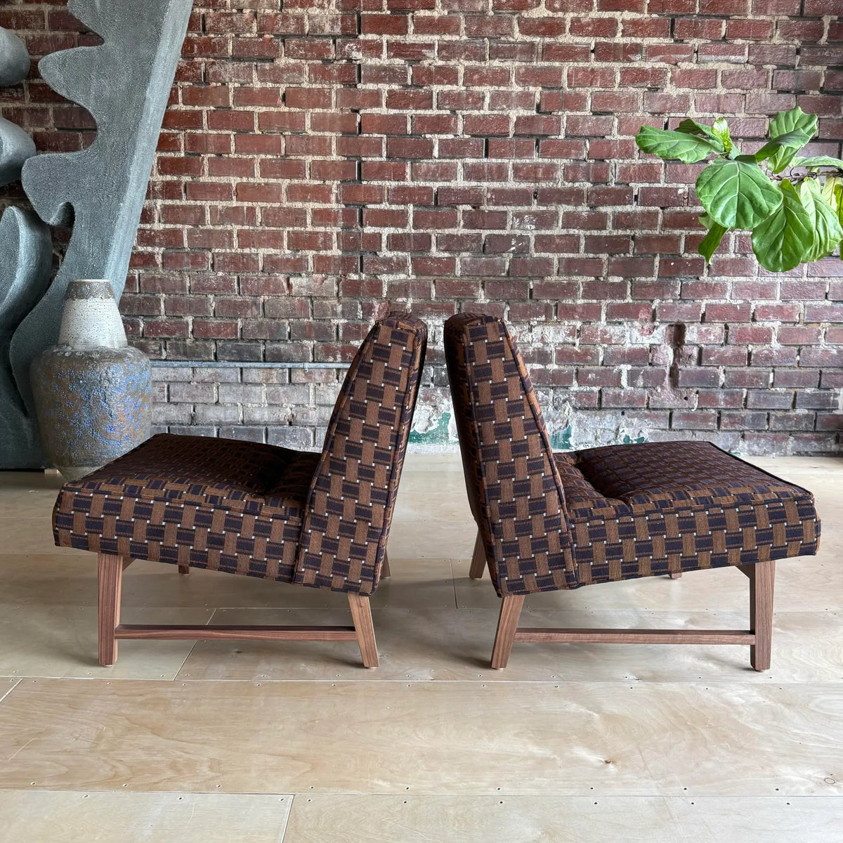 Pair of Custom Made Mid-Century Modern Dunbar Style Slipper Chairs