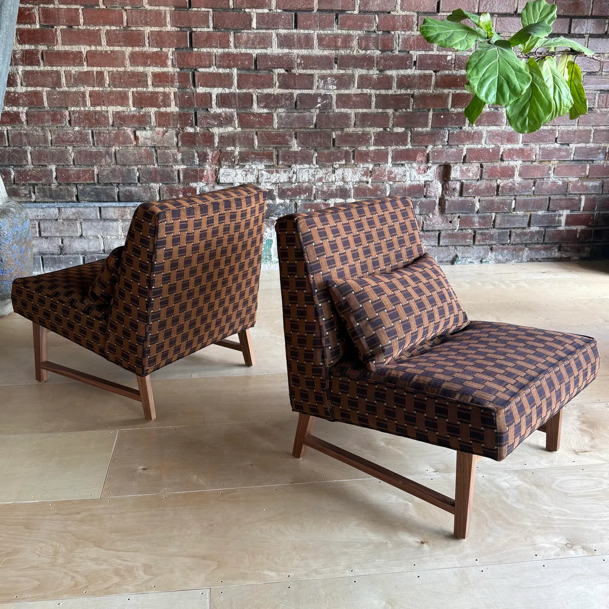 Pair of Custom Made Mid-Century Modern Dunbar Style Slipper Chairs