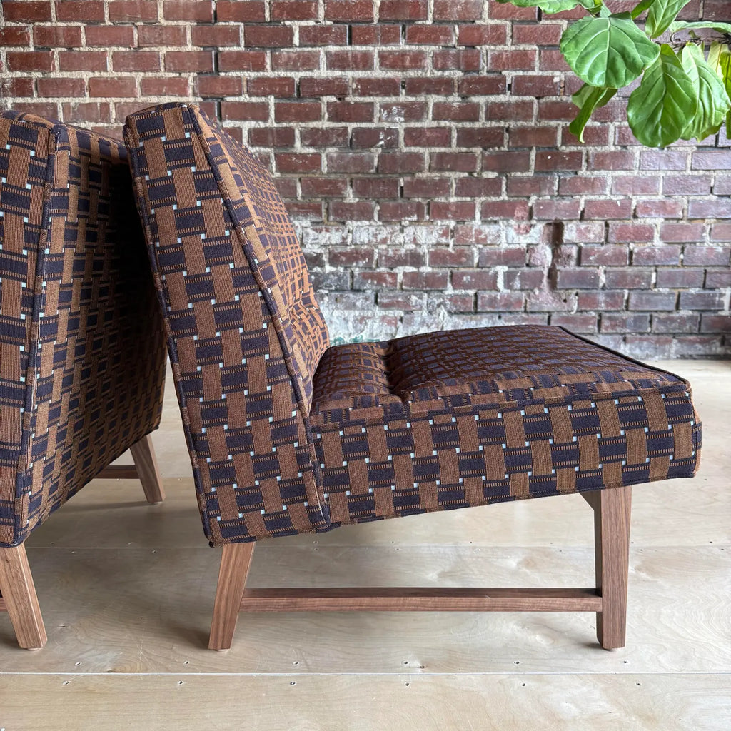 Pair of Custom Made Mid-Century Modern Dunbar Style Slipper Chairs