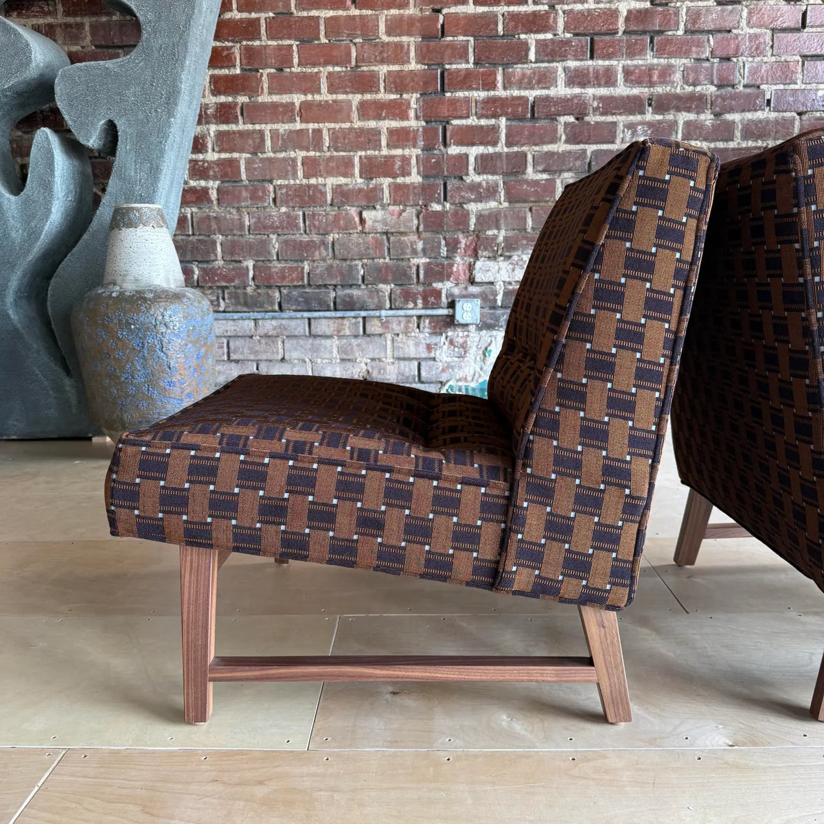 Pair of Custom Made Mid-Century Modern Dunbar Style Slipper Chairs