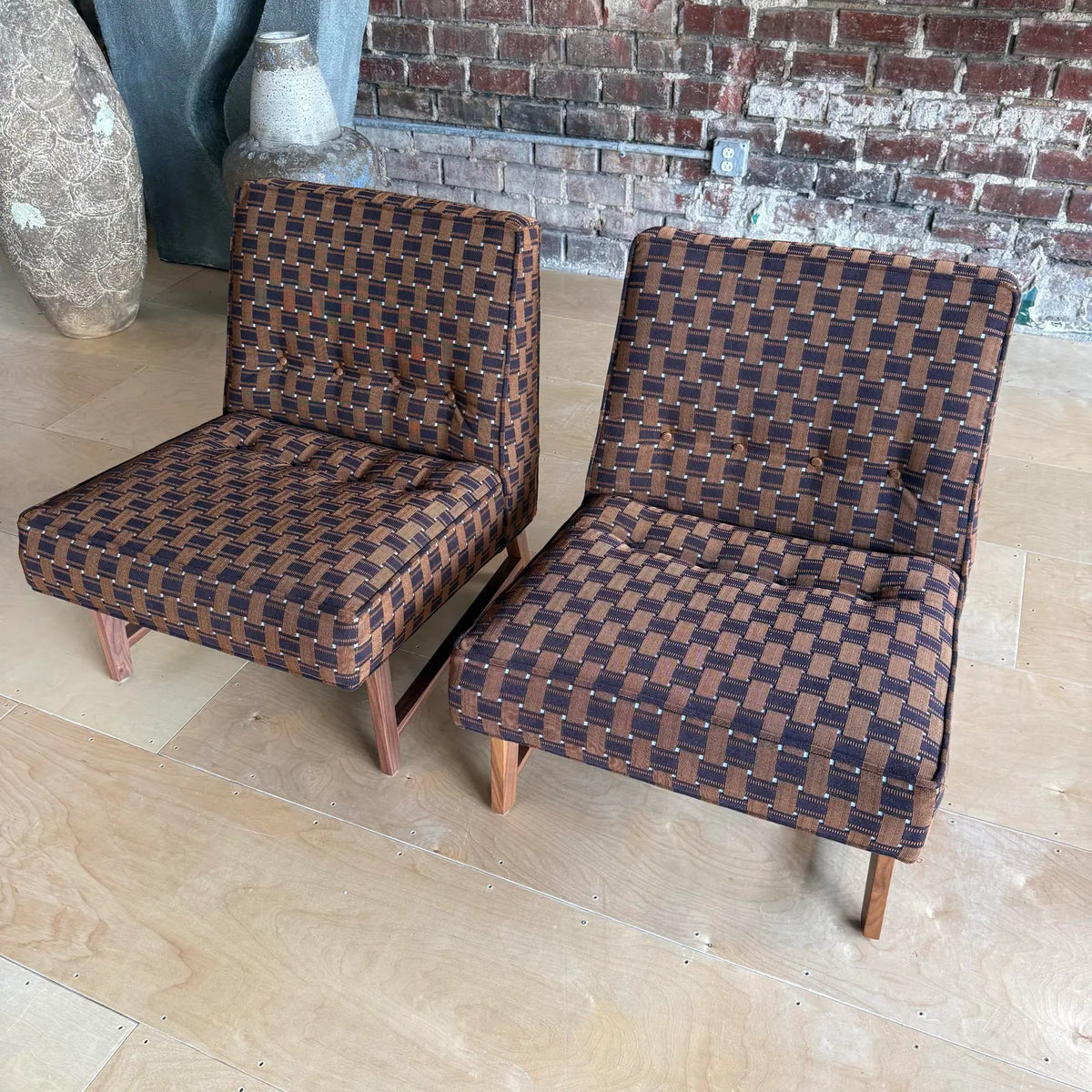 Pair of Custom Made Mid-Century Modern Dunbar Style Slipper Chairs