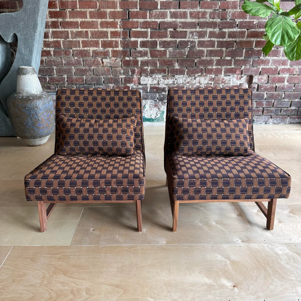 Pair of Custom Made Mid-Century Modern Dunbar Style Slipper Chairs