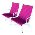 Pair of Eames Herman Miller Aluminum Group Lounge Chairs White Frames and Pink Fabric