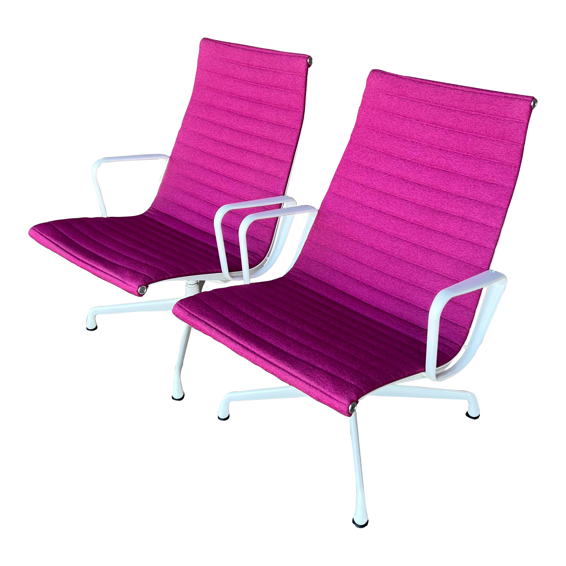 Pair of Eames Herman Miller Aluminum Group Lounge Chairs White Frames and Pink Fabric