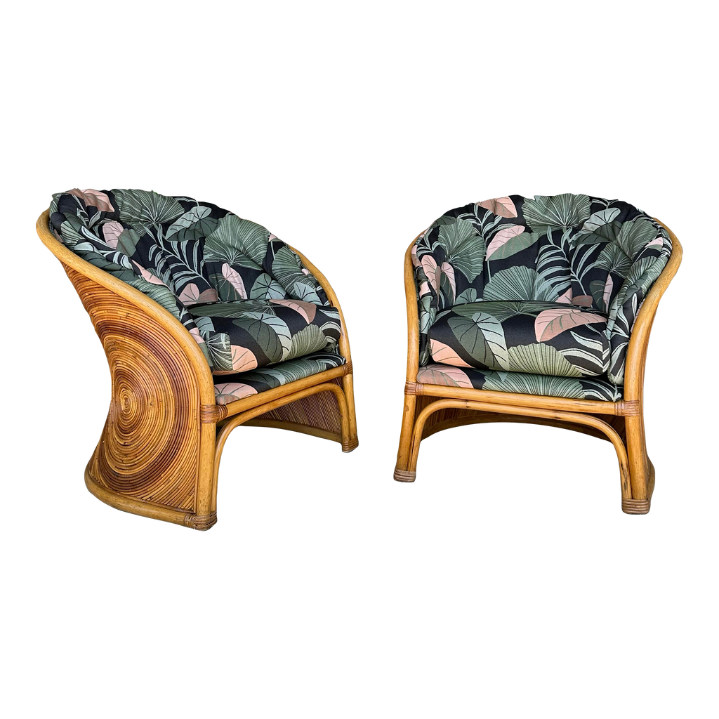 Pair of Gabriella Crespi Pencil Reed Chairs by Comfort Designs Reupholstered