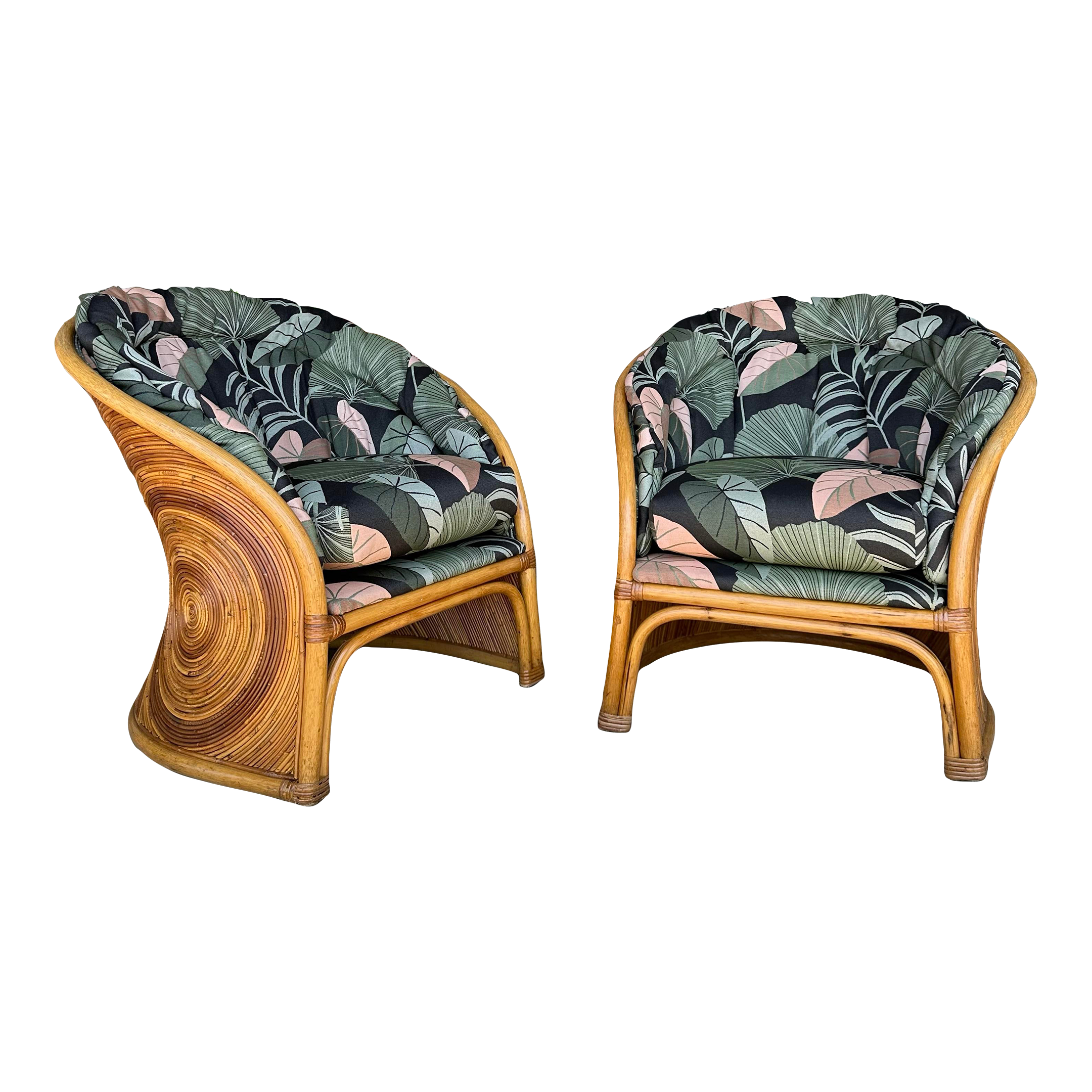 Pair of Gabriella Crespi Pencil Reed Chairs by Comfort Designs Reupholstered