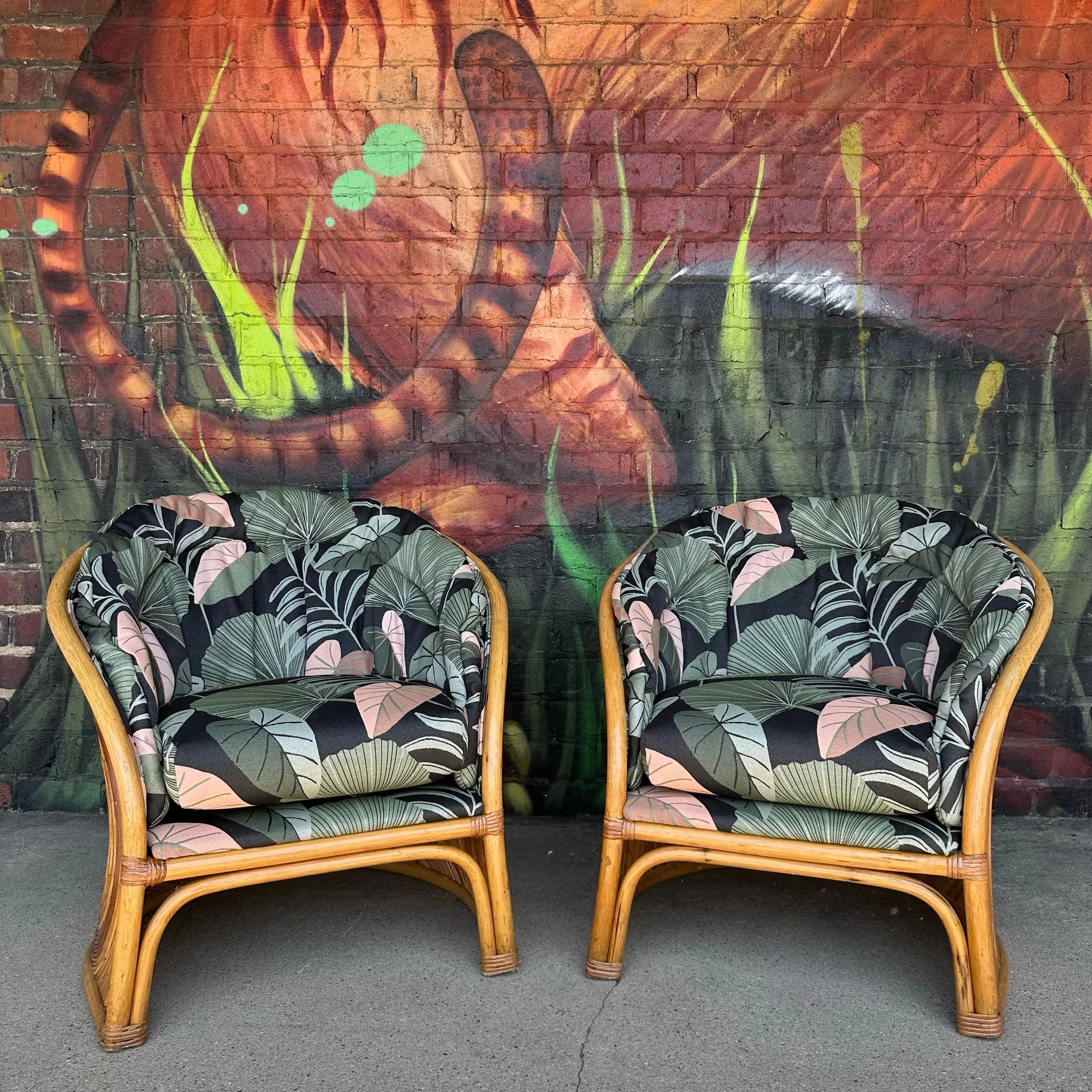 Pair of Gabriella Crespi Pencil Reed Chairs by Comfort Designs Reupholstered