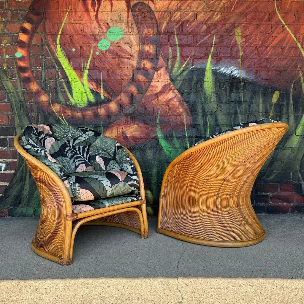 Pair of Gabriella Crespi Pencil Reed Chairs by Comfort Designs Reupholstered