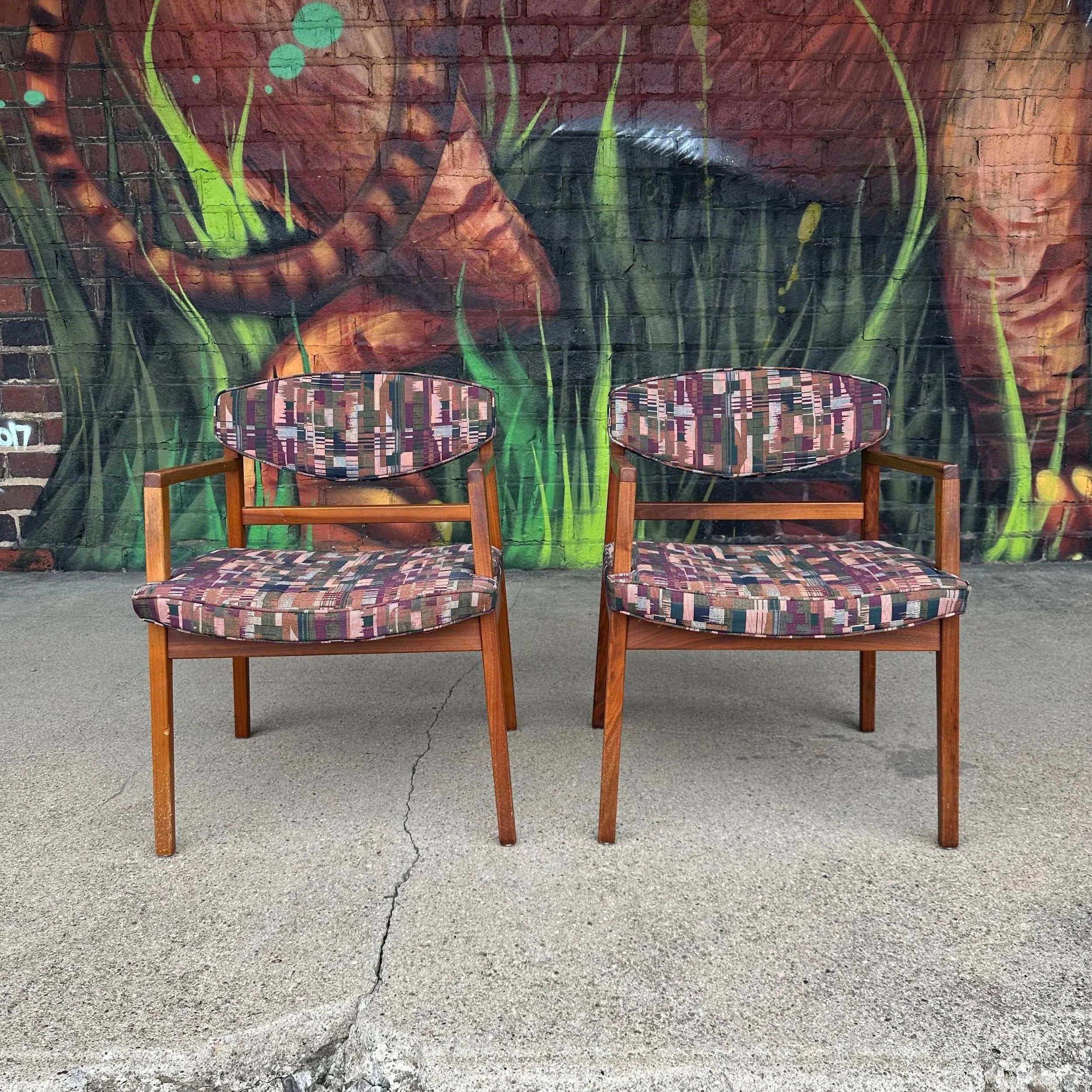 Pair of George Nelson Walnut Arm Chairs