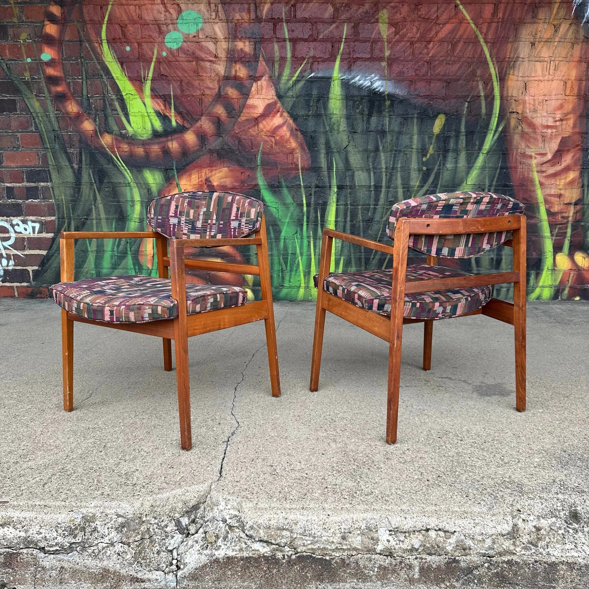 Pair of George Nelson Walnut Arm Chairs