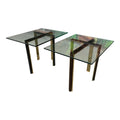 Pair of Glass and Brass and Smoked Chrome Solid Steel Side Tables