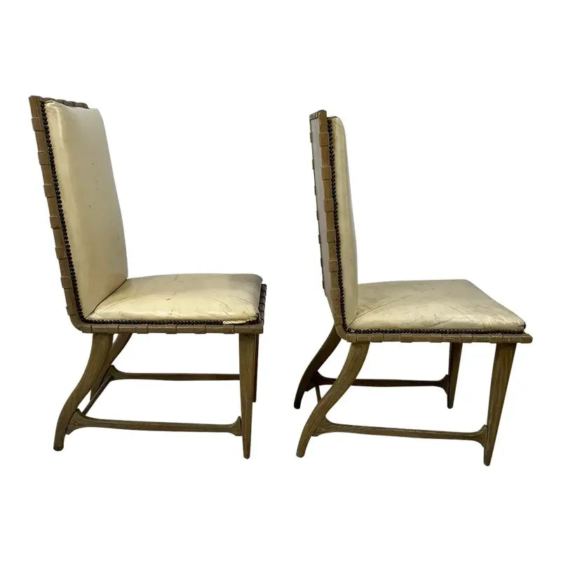 Pair of Harold Schwartz for Romweber Mid Century Oak Dining Side Chairs