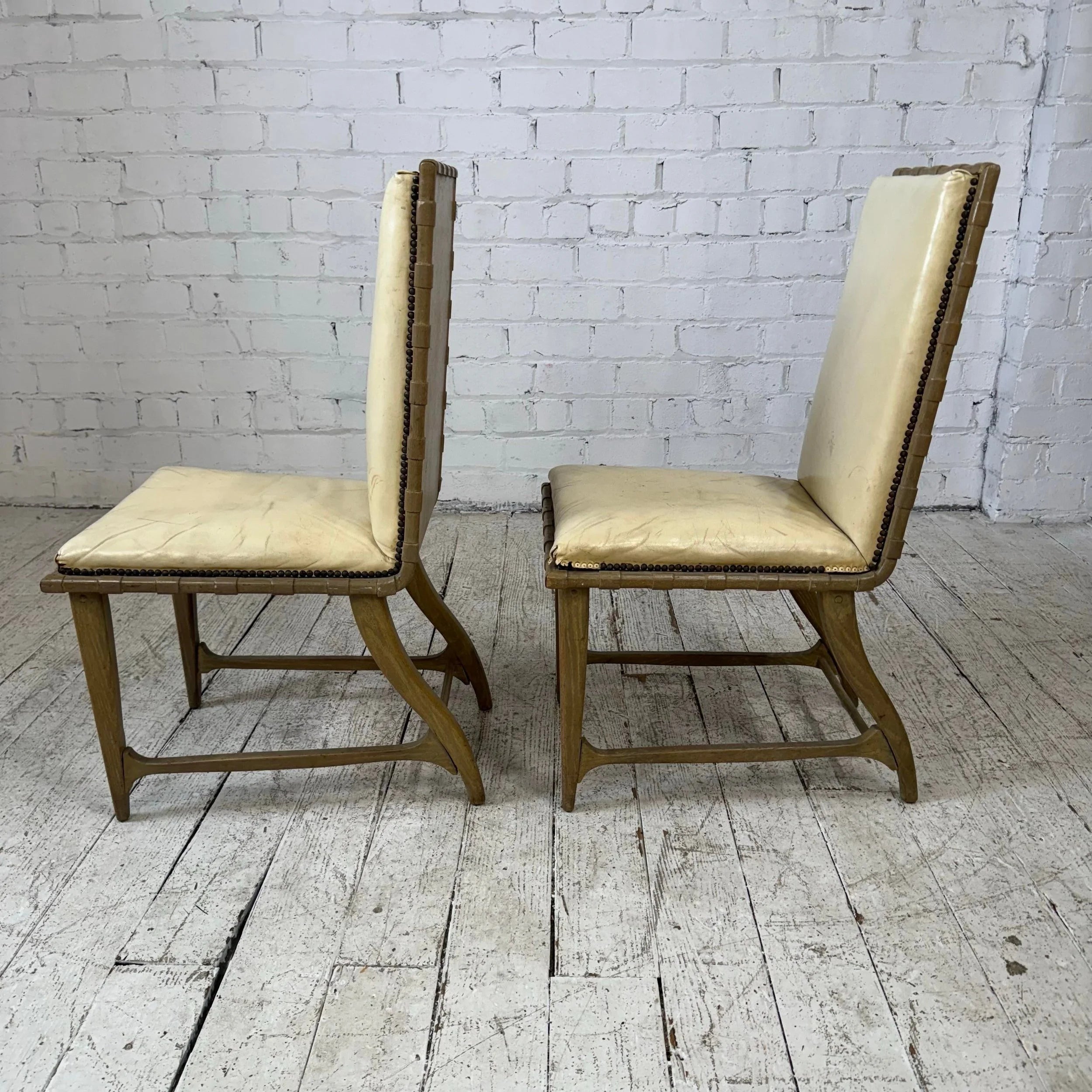 Pair of Harold Schwartz for Romweber Mid Century Oak Dining Side Chairs