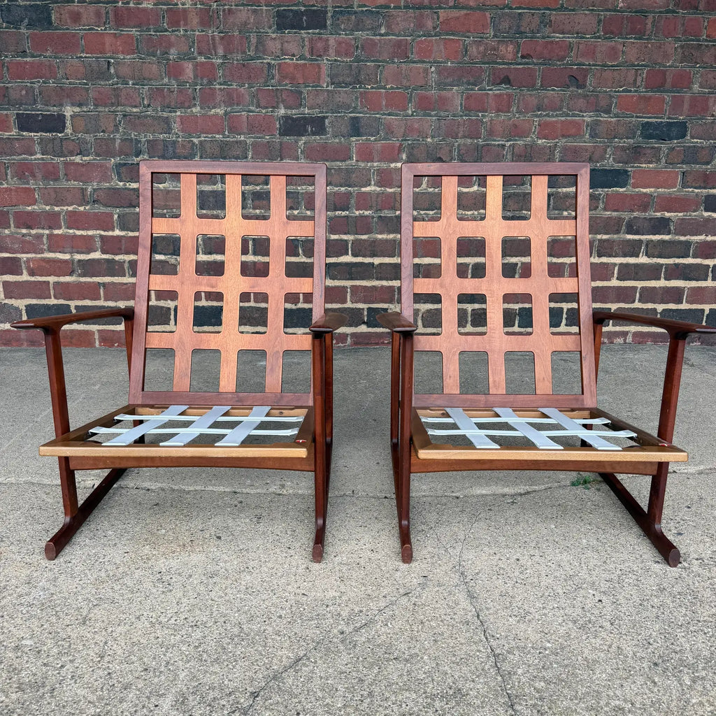 Pair of Ib Kofod Larsen for Selig High Back Sled Chairs Danish Modern New Cushions