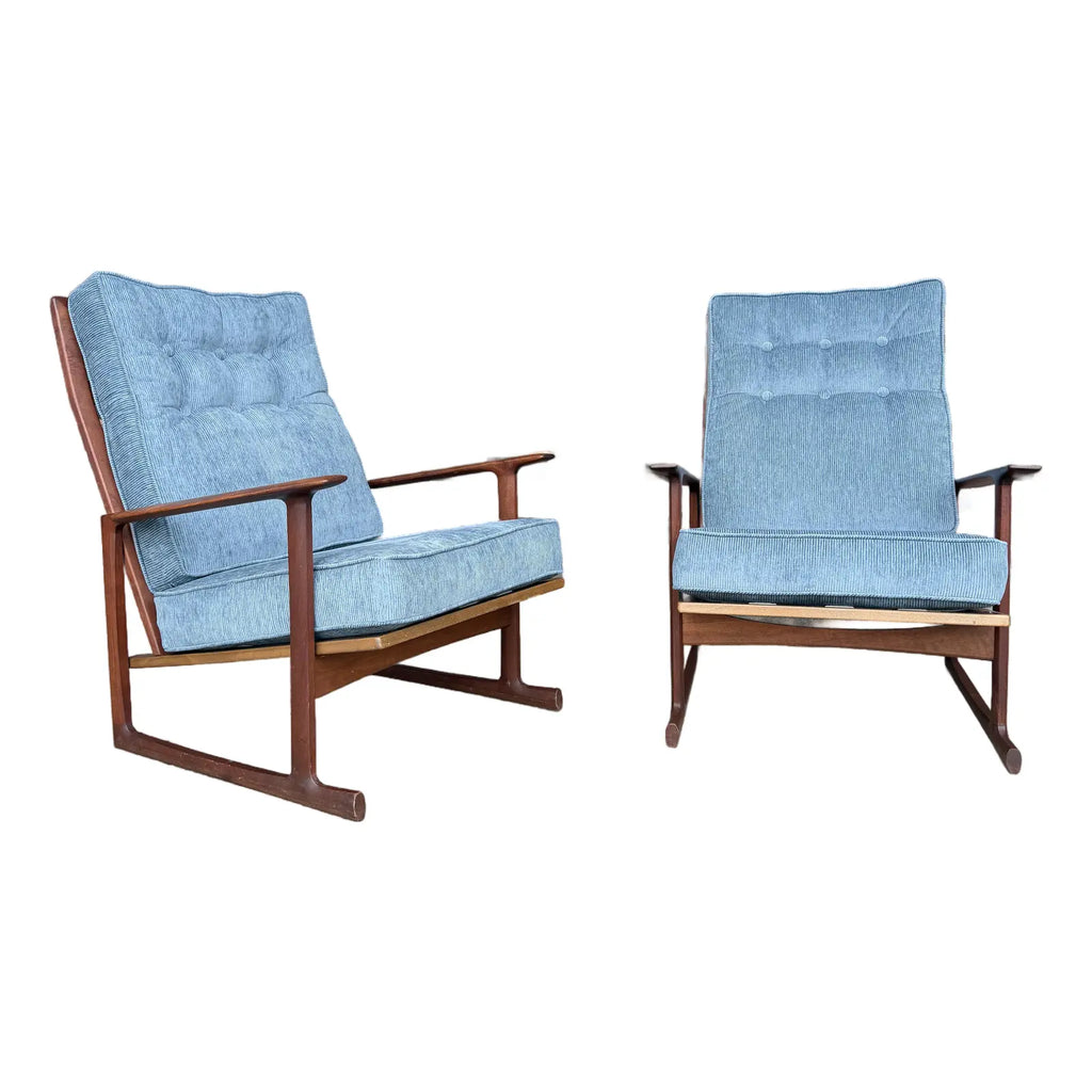 Pair of Ib Kofod Larsen for Selig High Back Sled Chairs Danish Modern New Cushions