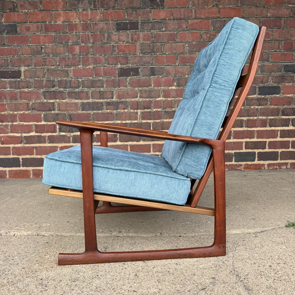 Pair of Ib Kofod Larsen for Selig High Back Sled Chairs Danish Modern New Cushions