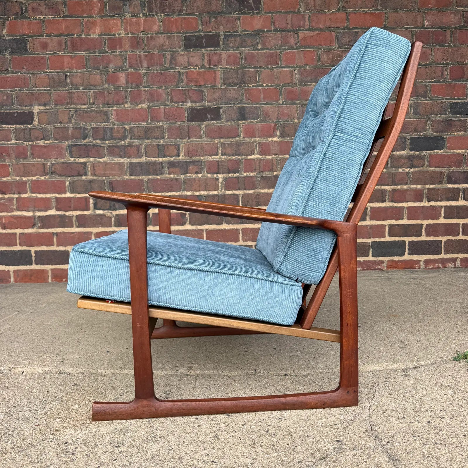 Pair of Ib Kofod Larsen for Selig High Back Sled Chairs Danish Modern New Cushions
