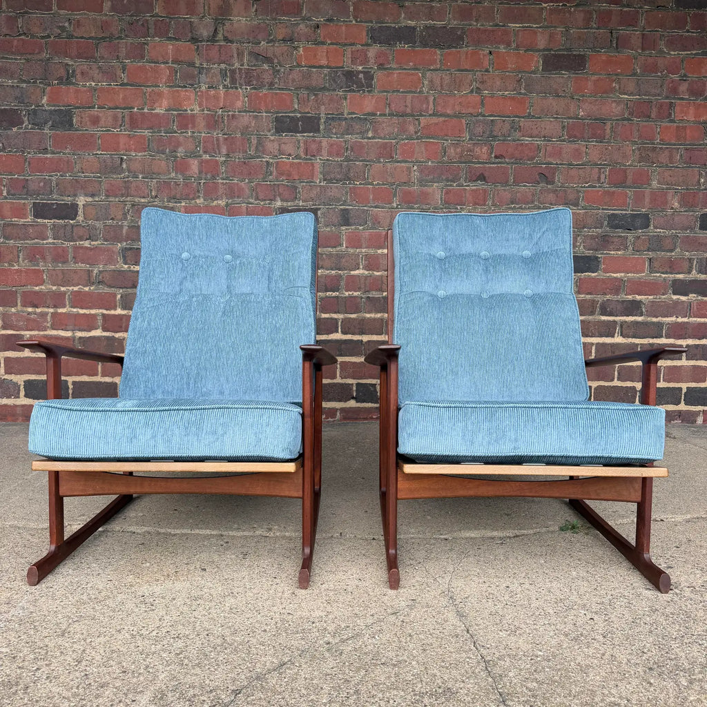 Pair of Ib Kofod Larsen for Selig High Back Sled Chairs Danish Modern New Cushions