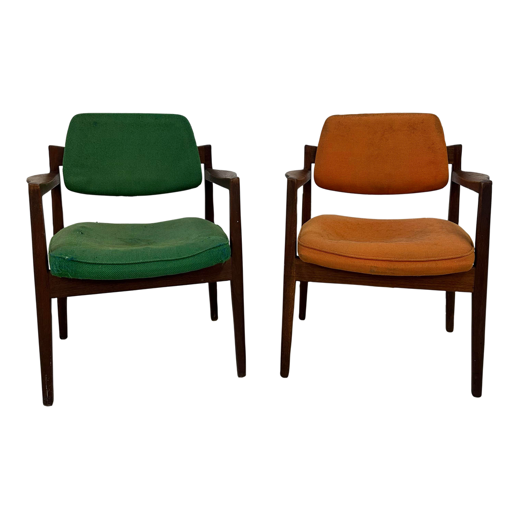 Pair of Jens Risom Walnut Arm Chairs