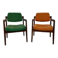 Pair of Jens Risom Walnut Arm Chairs