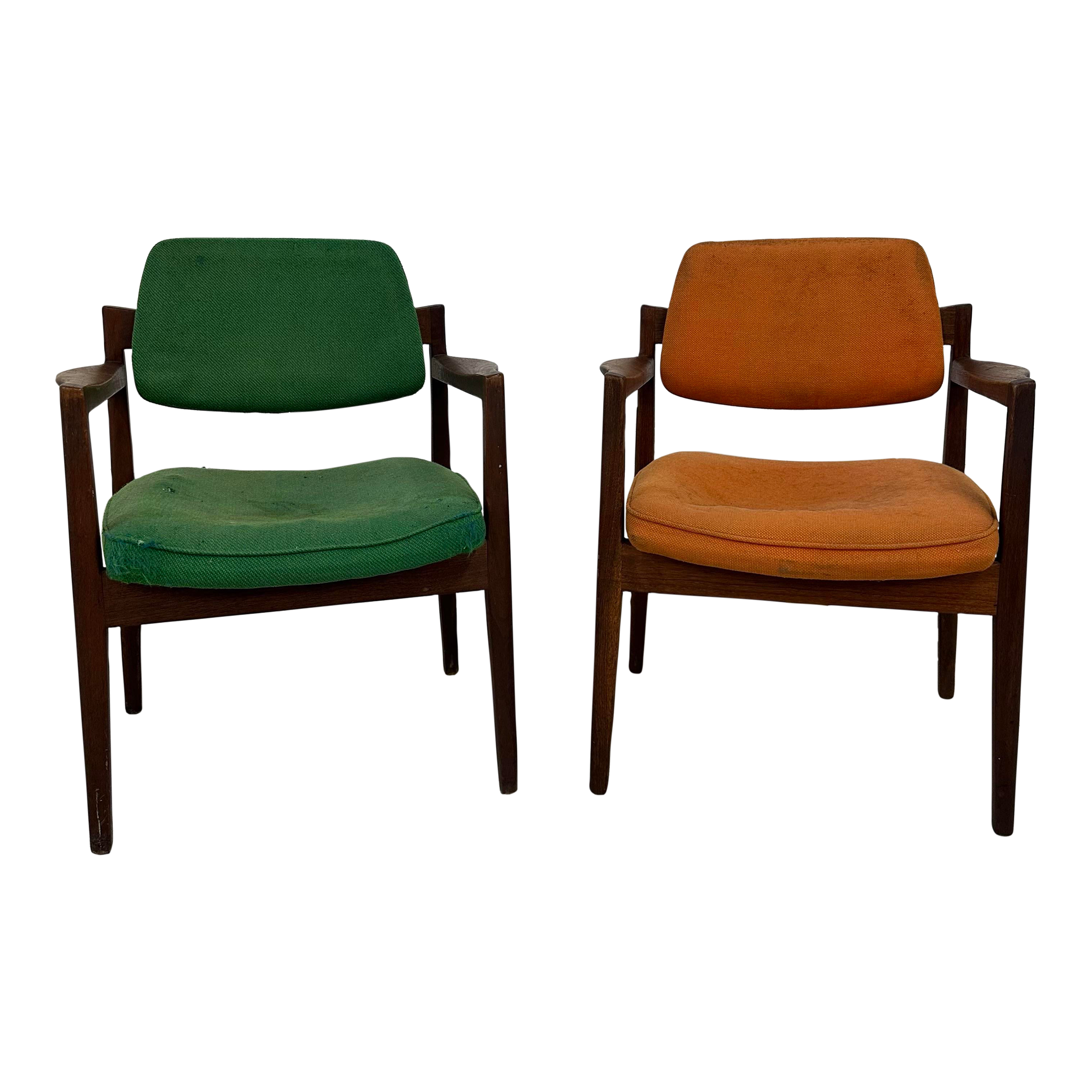 Pair of Jens Risom Walnut Arm Chairs