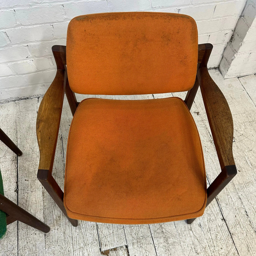 Pair of Jens Risom Walnut Arm Chairs
