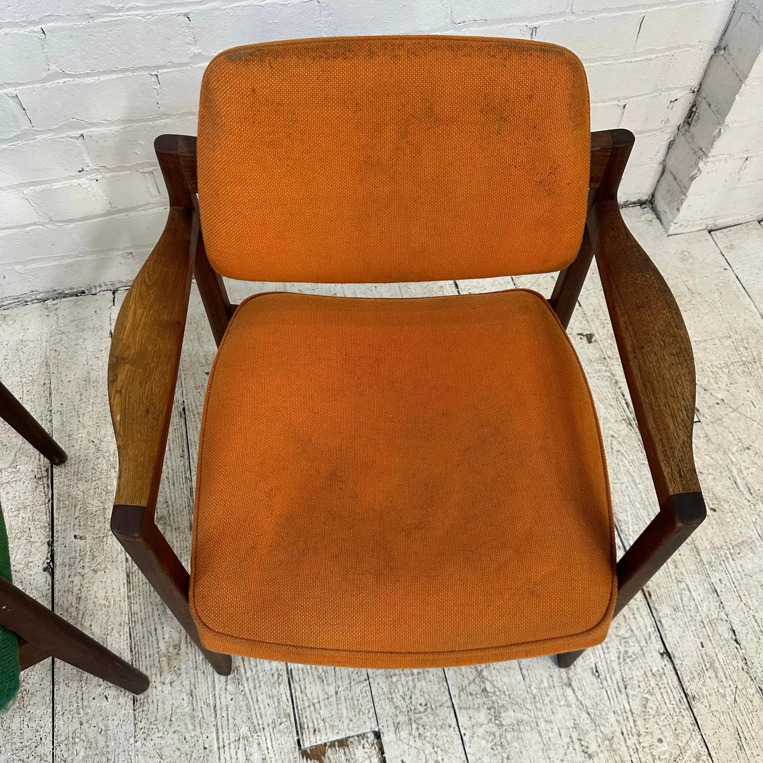 Pair of Jens Risom Walnut Arm Chairs