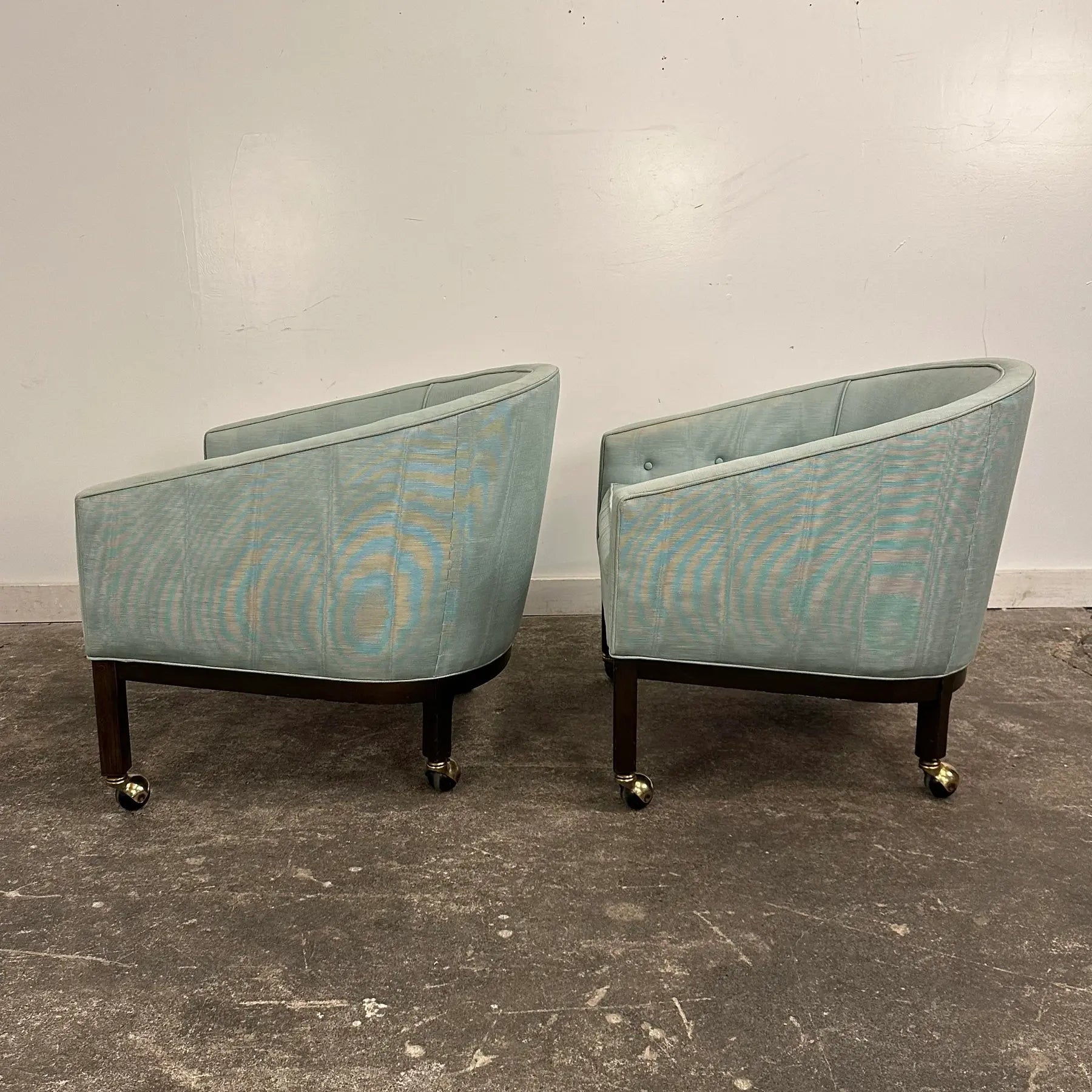 Pair of Kipp Stewart for Directional Barrel Chair on Casters