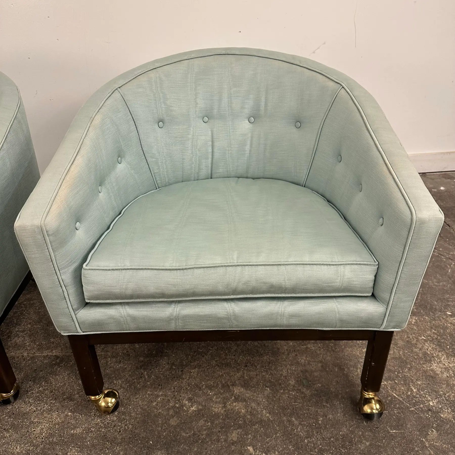 Pair of Kipp Stewart for Directional Barrel Chair on Casters