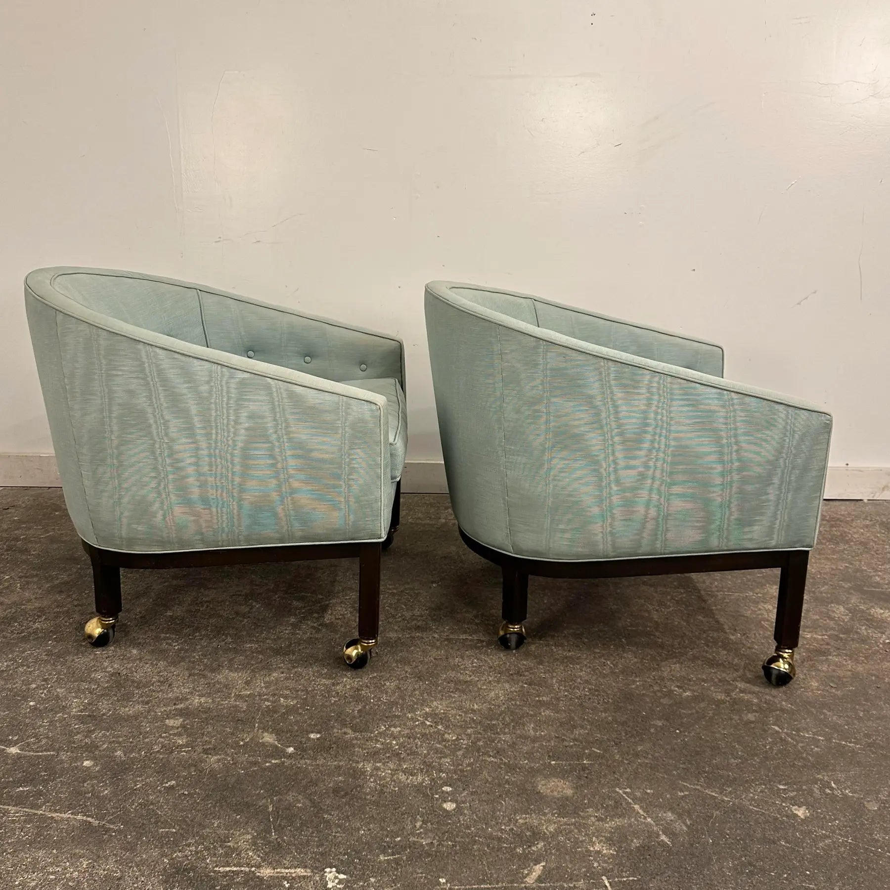 Pair of Kipp Stewart for Directional Barrel Chair on Casters