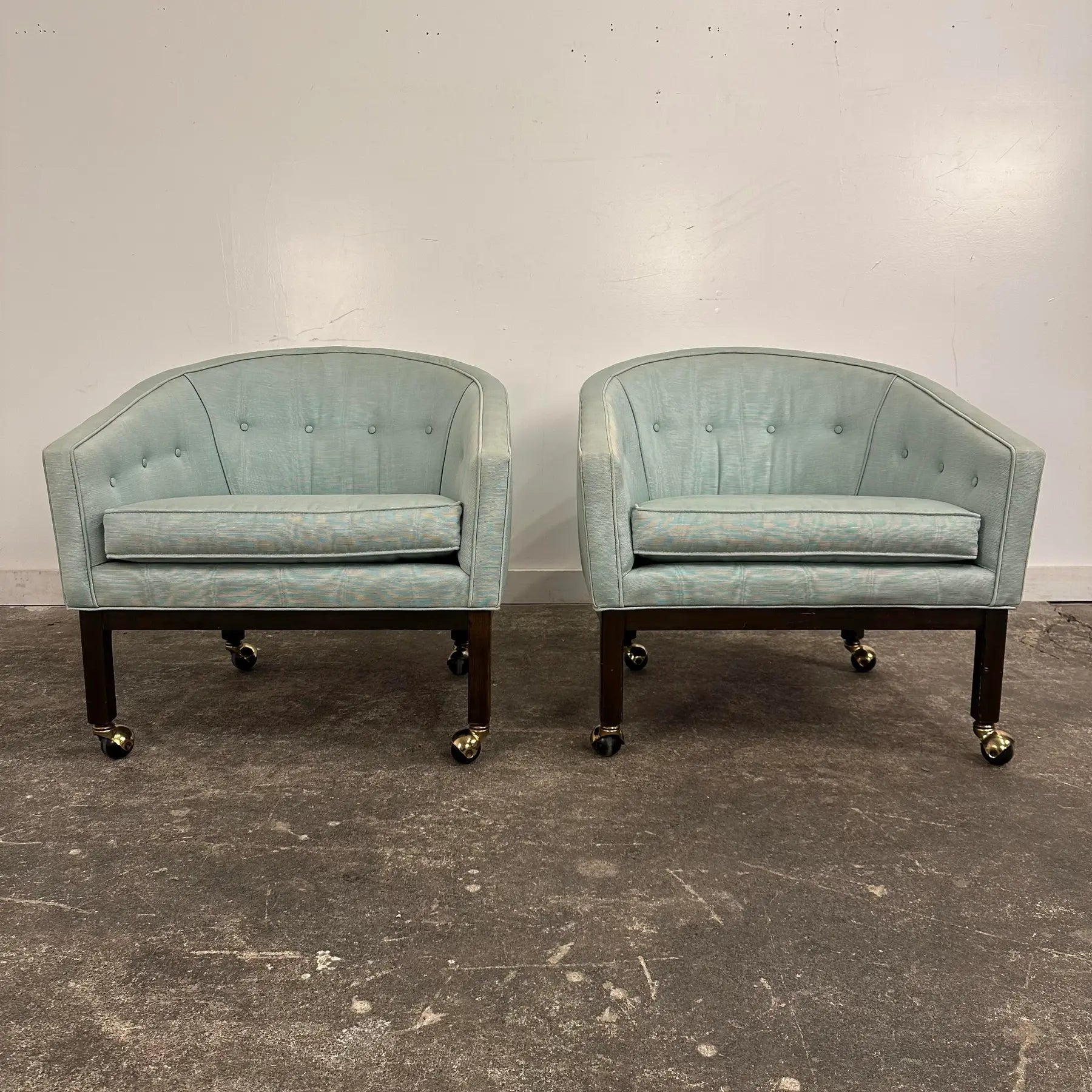 Pair of Kipp Stewart for Directional Barrel Chair on Casters