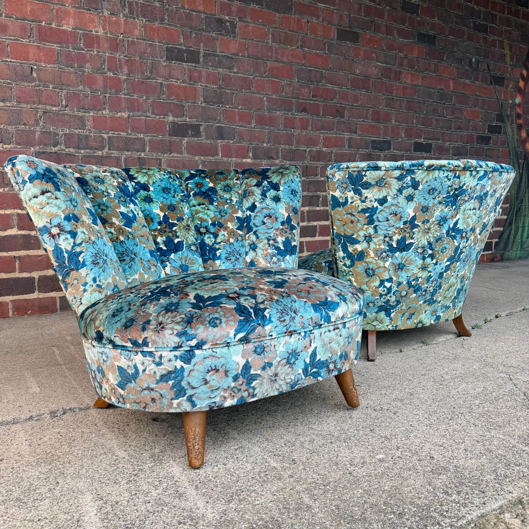 Pair of Late 40s Floral Slipper Chairs in the Style of Gilbert Rhode