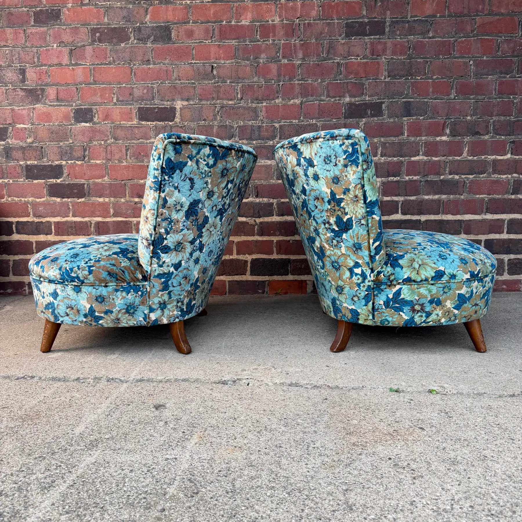 Pair of Late 40s Floral Slipper Chairs in the Style of Gilbert Rhode