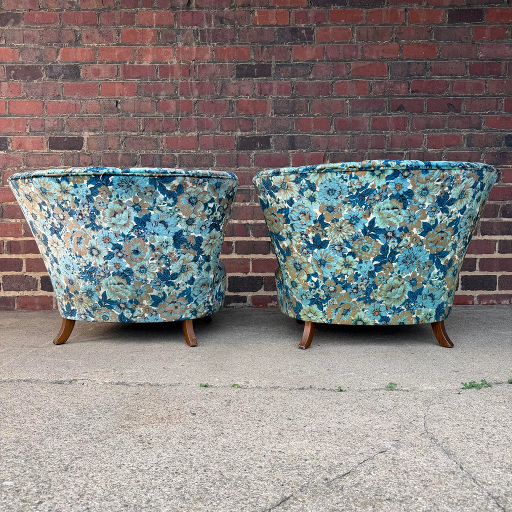 Pair of Late 40s Floral Slipper Chairs in the Style of Gilbert Rhode