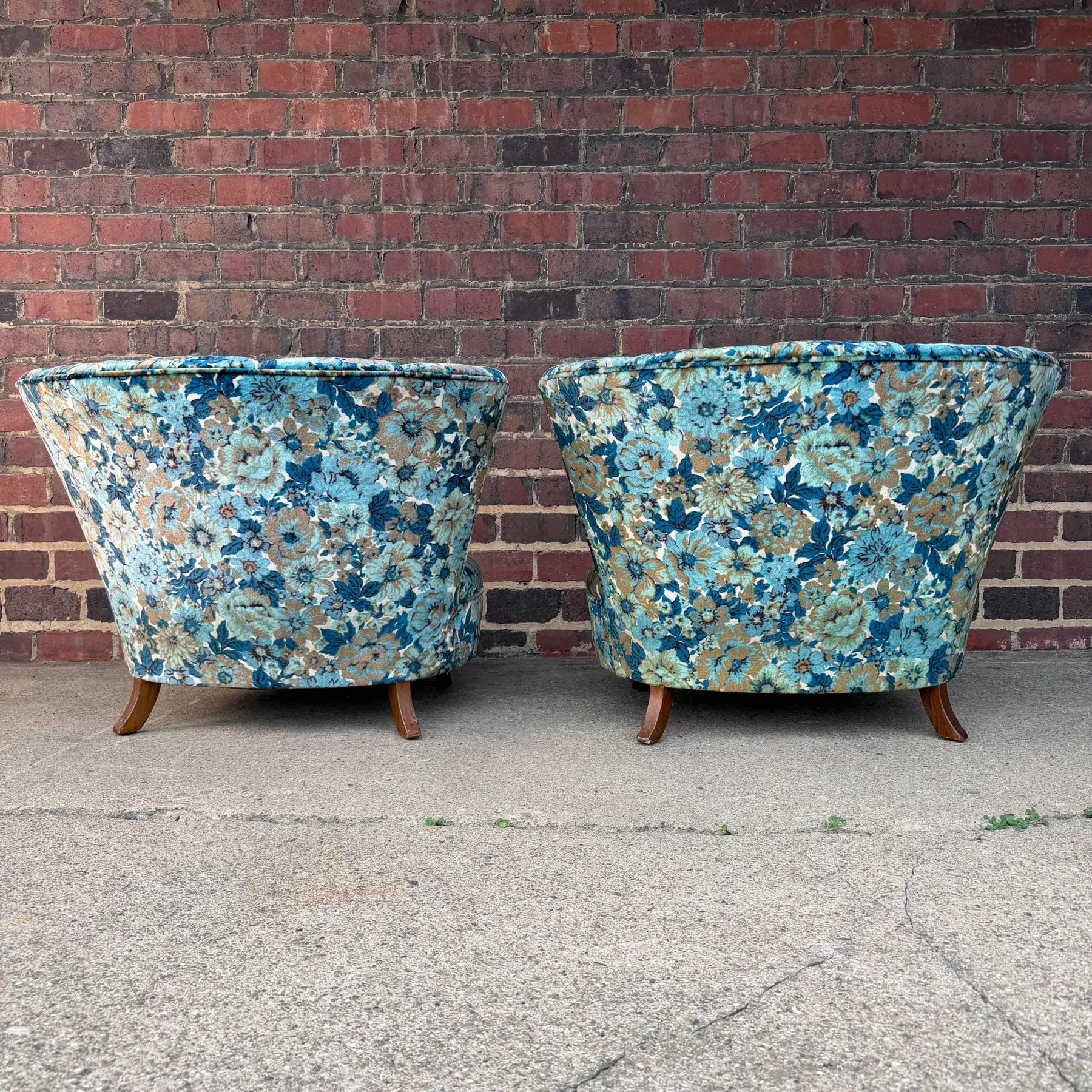 Pair of Late 40s Floral Slipper Chairs in the Style of Gilbert Rhode