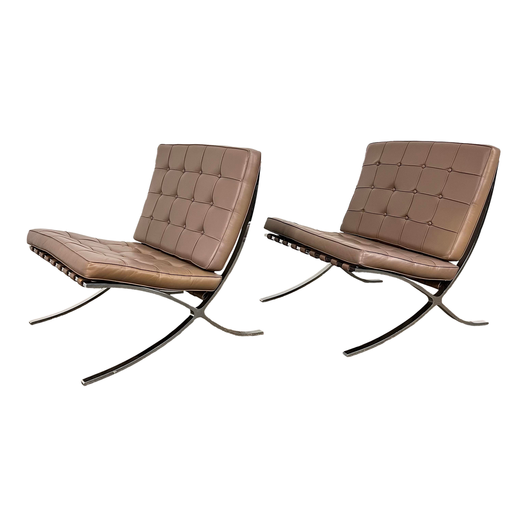 Pair of Leather Barcelona Lounge Chairs