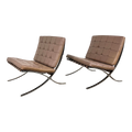Pair of Leather Barcelona Lounge Chairs