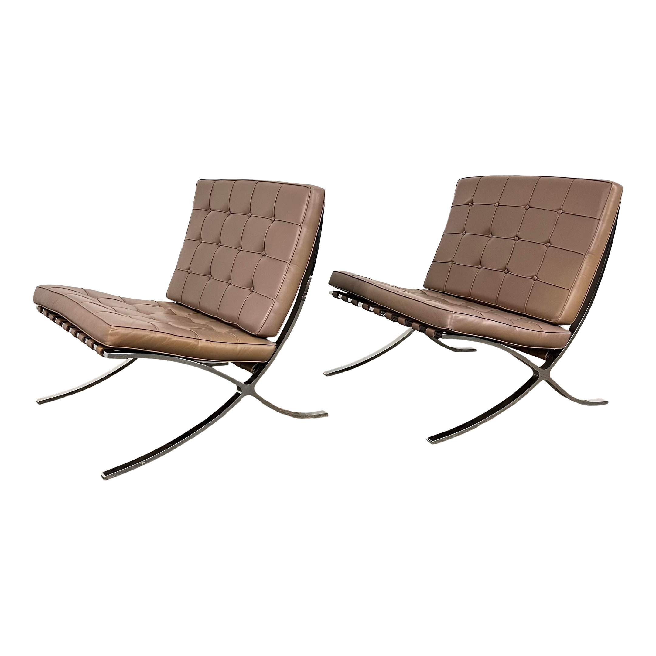 Pair of Leather Barcelona Lounge Chairs