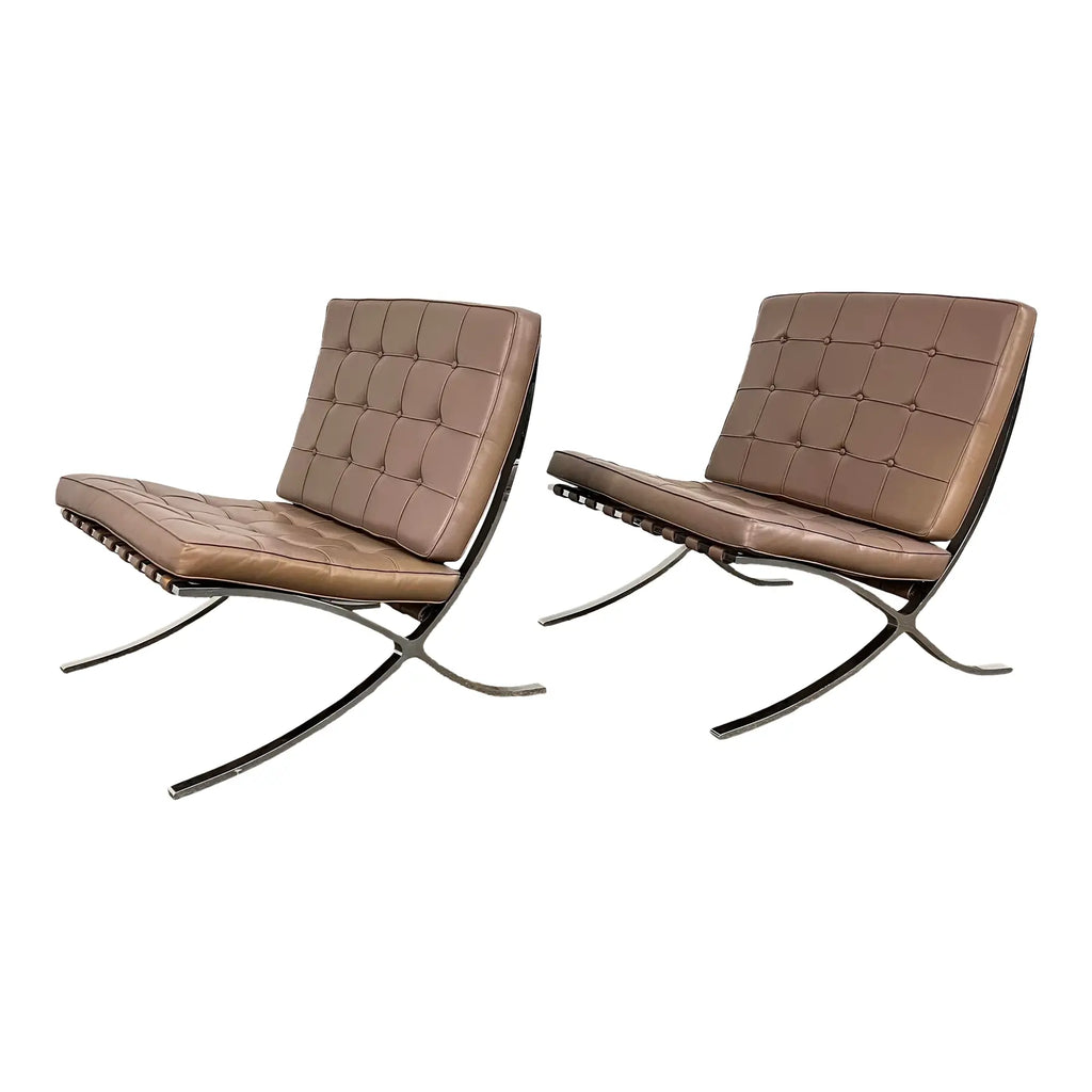 Pair of Leather Barcelona Lounge Chairs