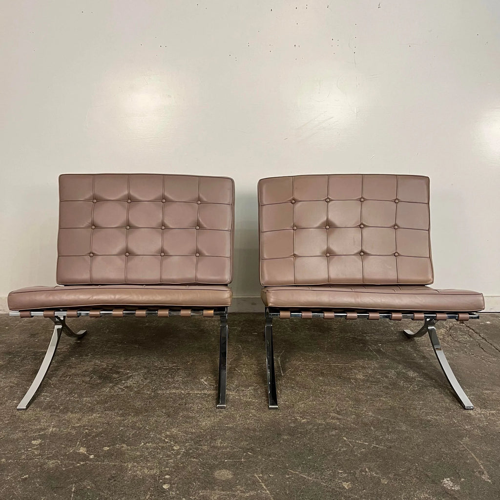 Pair of Leather Barcelona Lounge Chairs