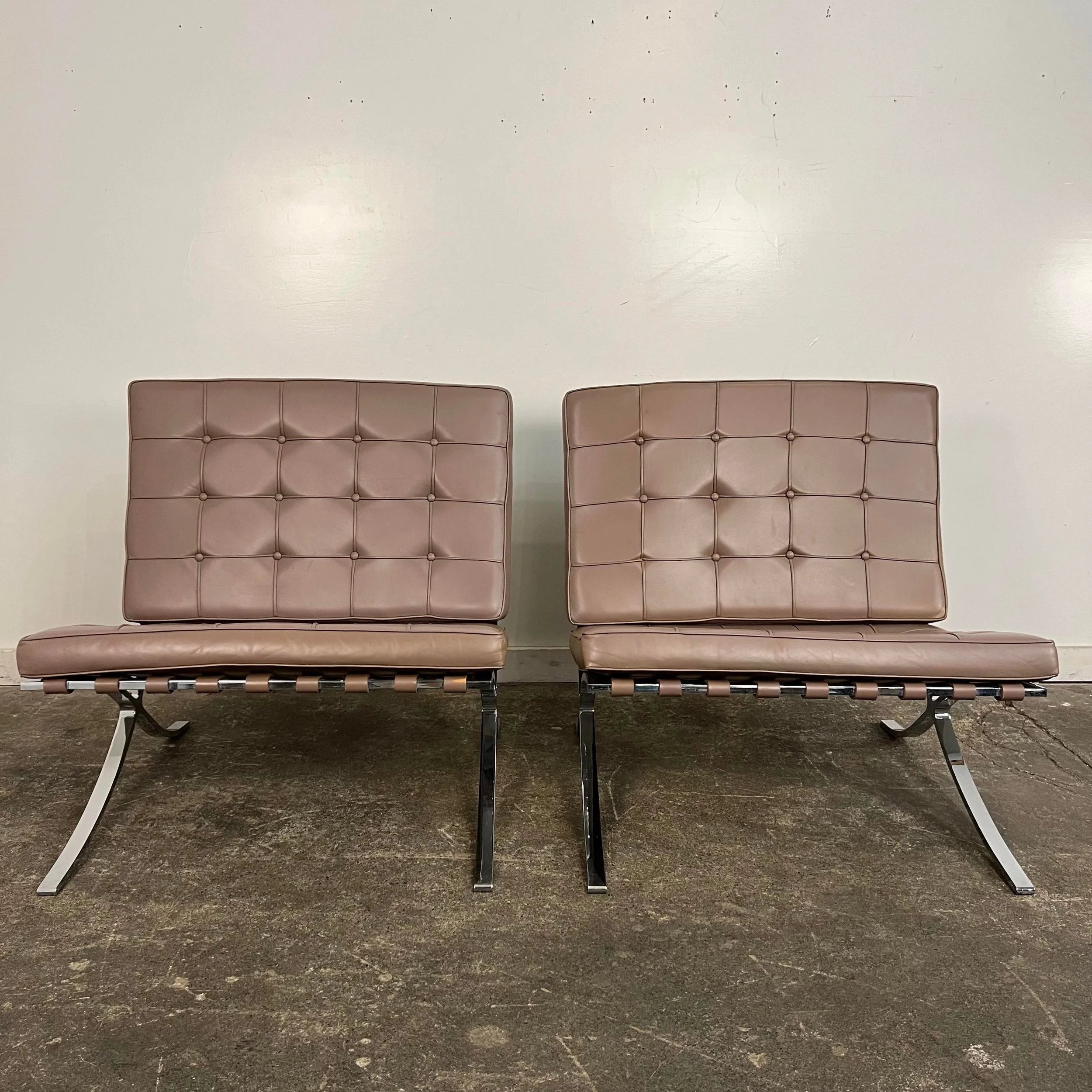 Pair of Leather Barcelona Lounge Chairs