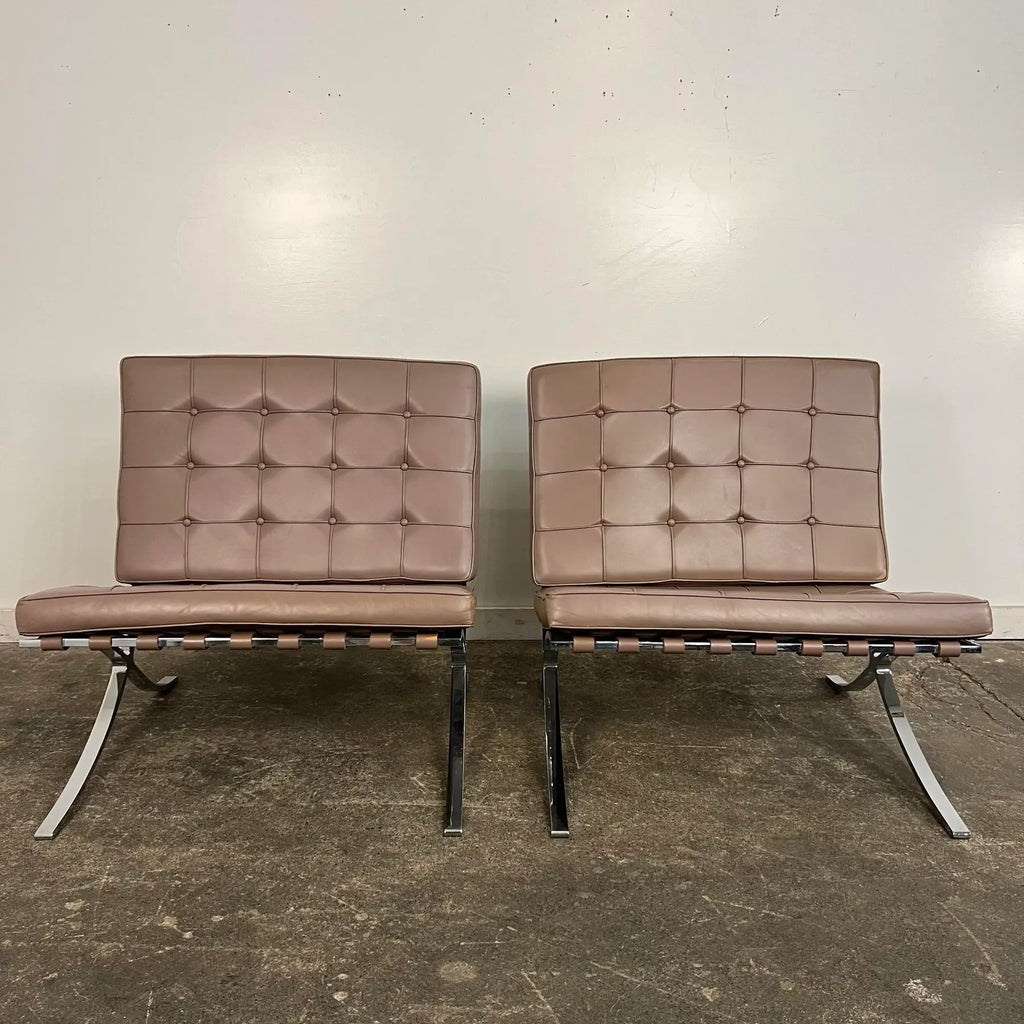 Pair of Leather Barcelona Lounge Chairs