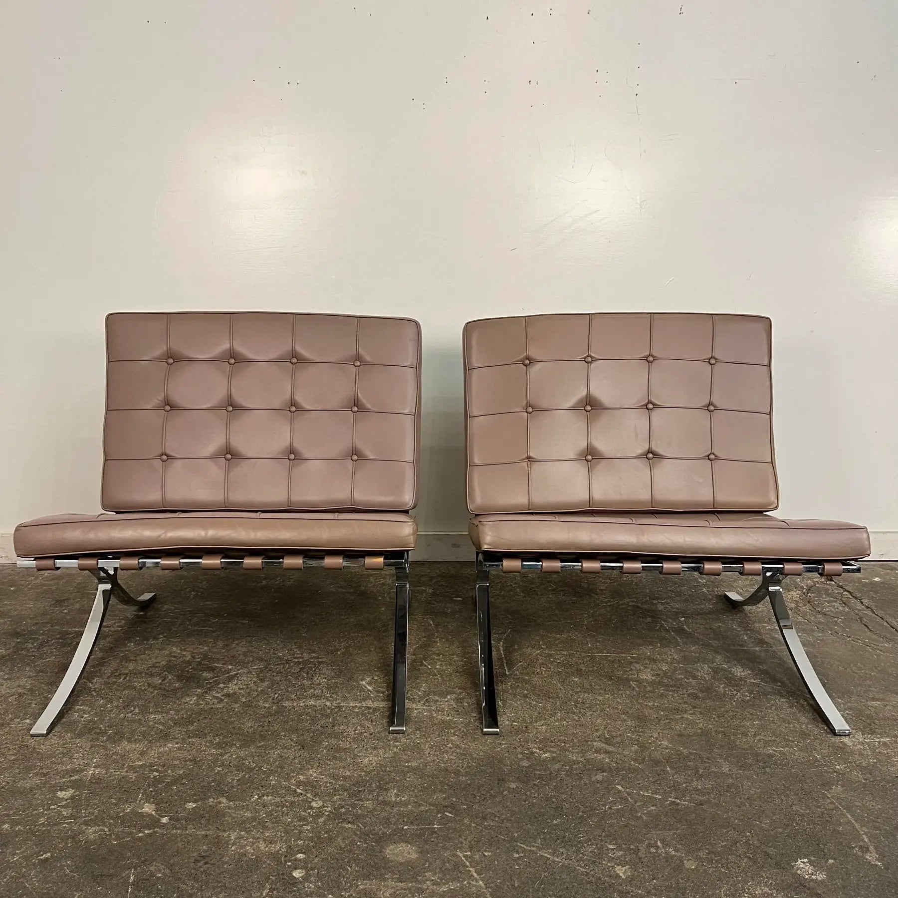 Pair of Leather Barcelona Lounge Chairs