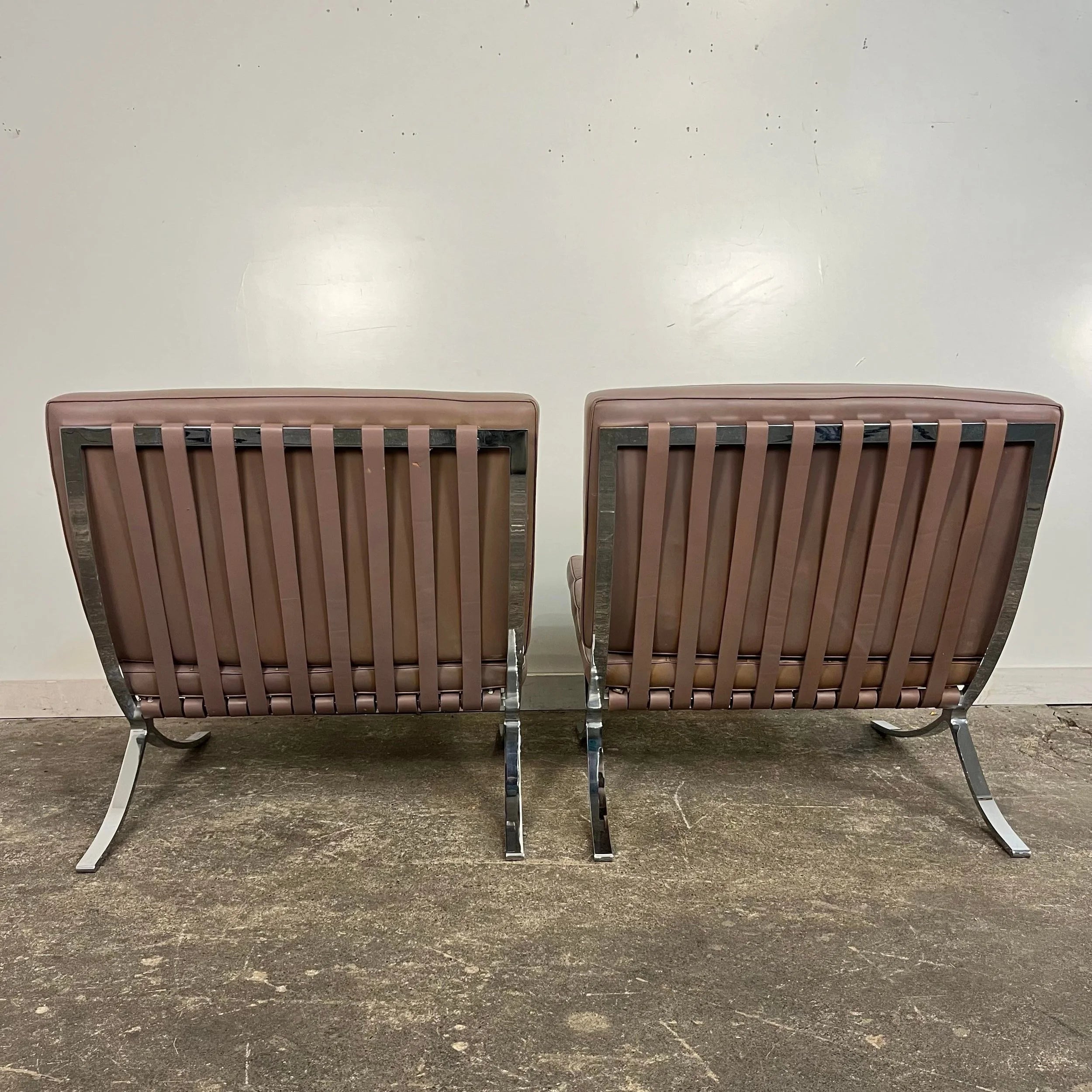 Pair of Leather Barcelona Lounge Chairs