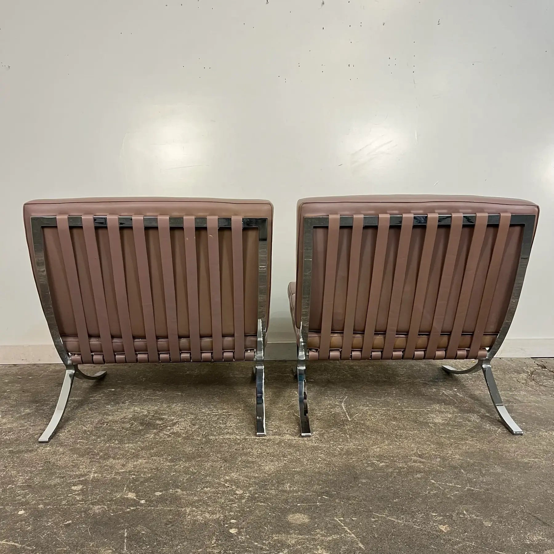 Pair of Leather Barcelona Lounge Chairs