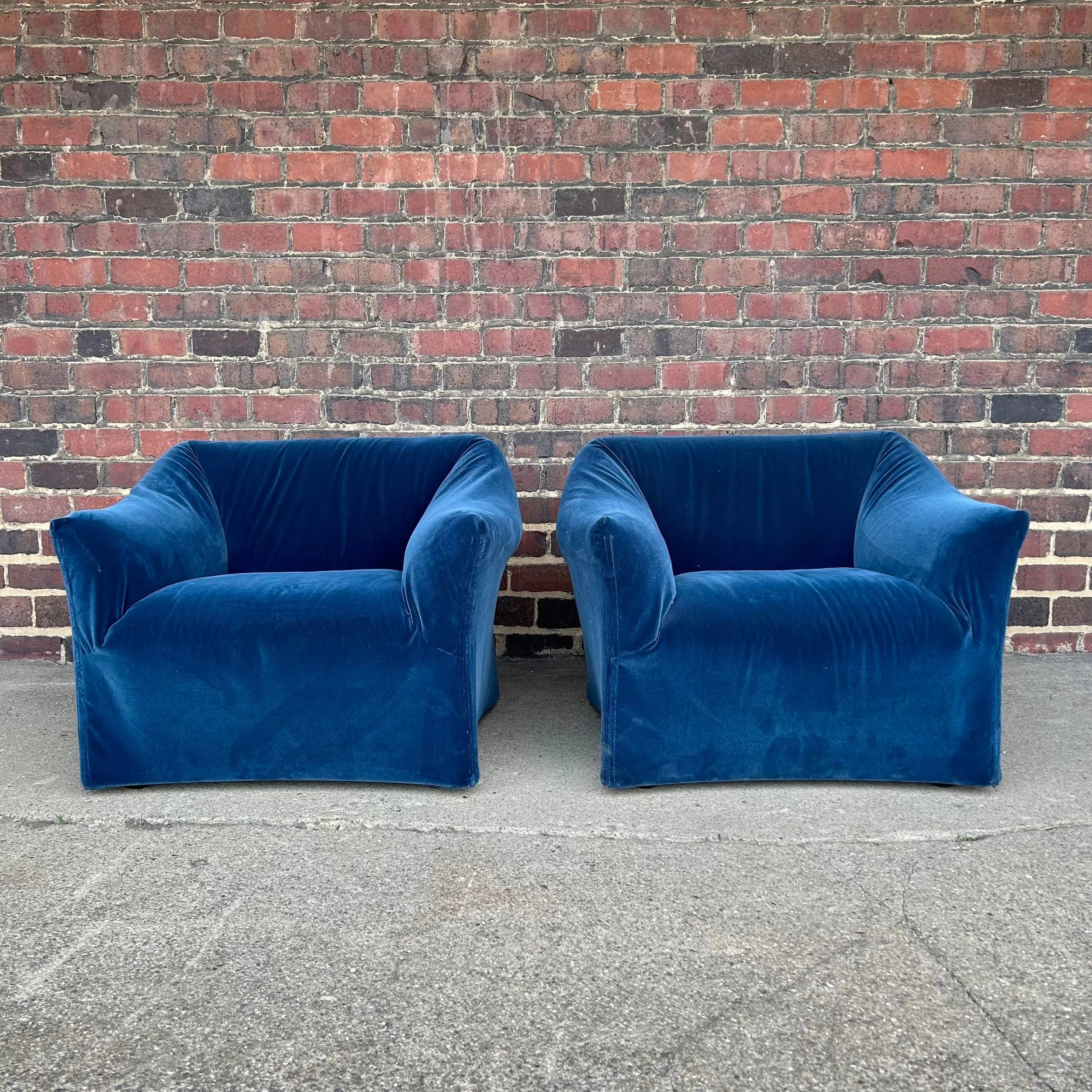 Pair of Mario Bellini Tentazione Lounge Chairs Recovered in Faux Mohair