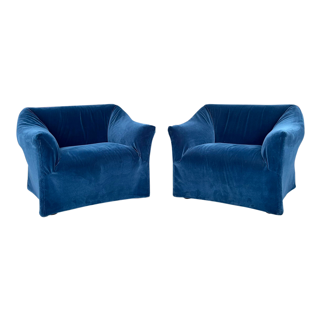 Pair of Mario Bellini Tentazione Lounge Chairs Recovered in Faux Mohair